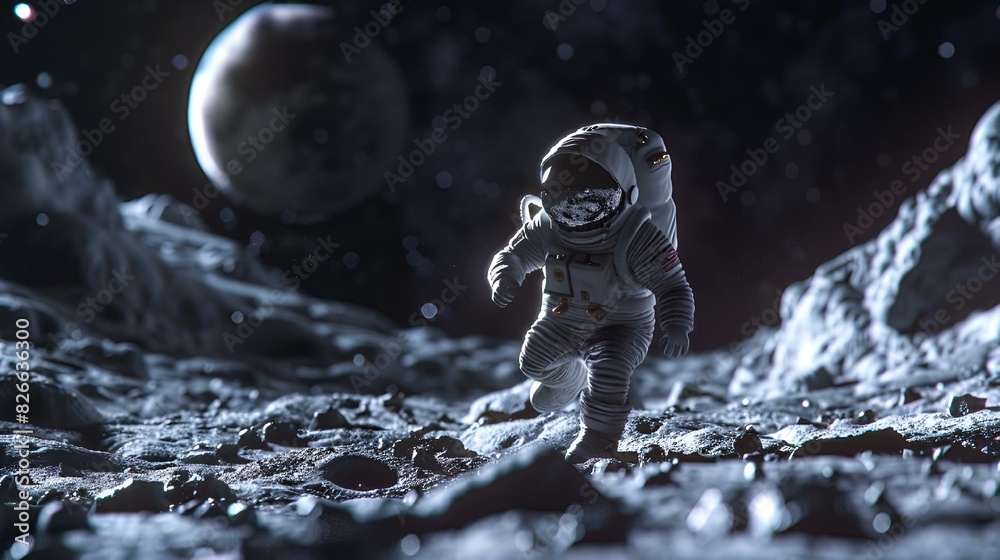 Sticker AI generated illustration of an astronaut on the moon with twinkling stars in the background