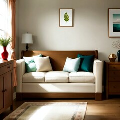 Inviting modern living room with a cozy sofa, stylish decor, and natural sunlight pouring in through the window