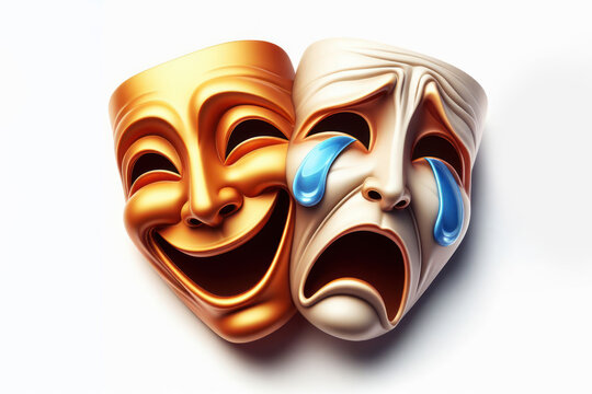 Comedy and tragedy masks reflecting joy and sadness Isolated on white background