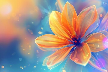 Stunning illustration of a radiant lotus flower with a glistening effect on a dreamy blue backdrop