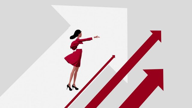 Business plan or investment vector concept Business woman animation growing graph Symbol of success