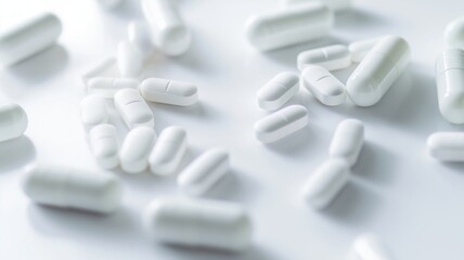 White capsule-shaped pills close-up