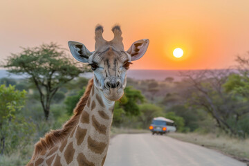 Obraz premium Portrait of a giraffe against the background of nature
