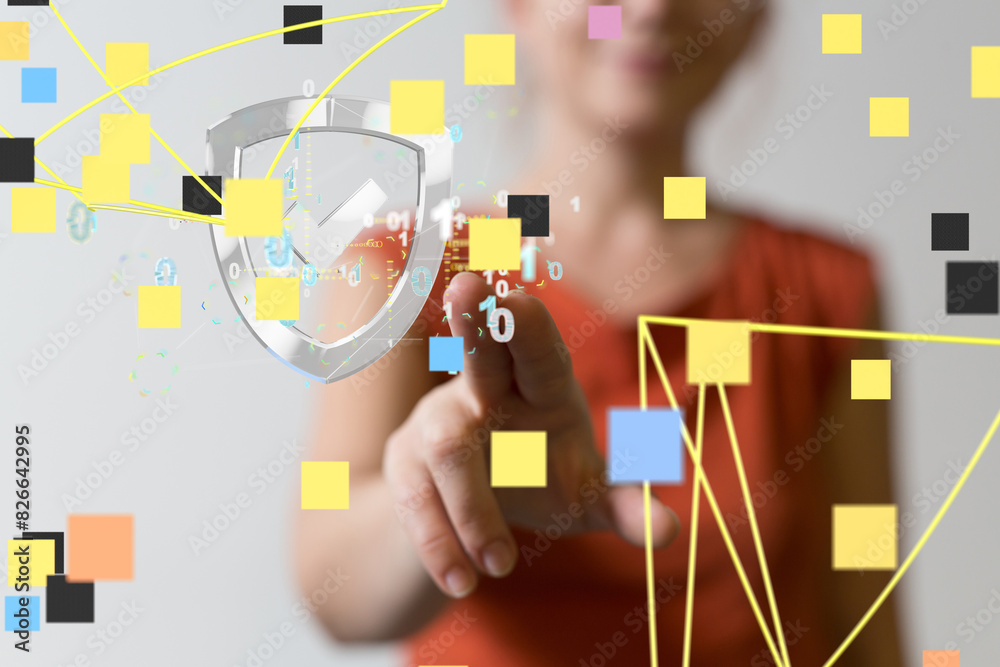 Aufkleber Security Shield concept, data protection. Shield with dots and lines connectio