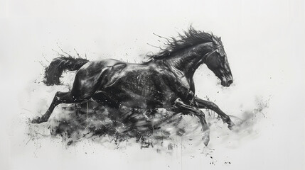 abstract black and white dirty charcoal image of a horse