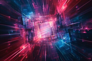 Obraz premium Vibrant and modern futuristic digital data stream with highspeed technology and dynamic motion blur in a colorful cyber space