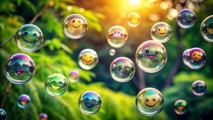 Soap bubbles with cheerful smiles