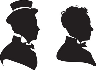 Black silhouette set of cameo man and woman on white background	
