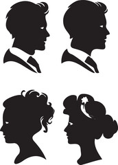 Black silhouette set of cameo man and woman on white background	
