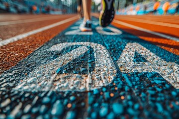 A person running on a track with the number 24.