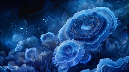 The dark blue background with a blue mineral stone.