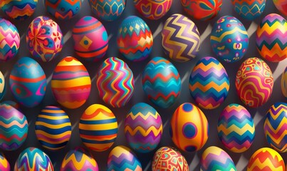 Colorful easter eggs with geometric patterns.
