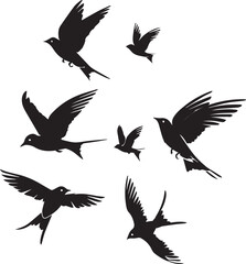 Silhouettes of birds swallow on white background	

