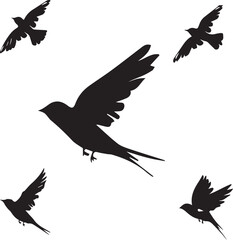 Silhouettes of birds swallow on white background	
