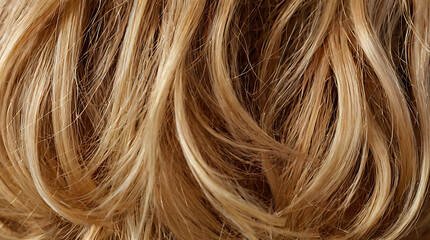 Naklejka premium Closeup of Blonde shiny and wavy highlighted woman hair background texture 