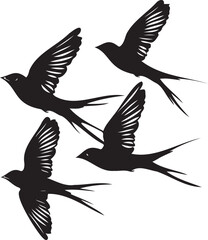 Silhouettes of birds swallow on white background	

