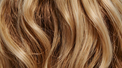 Naklejka premium Closeup of Blonde shiny and wavy highlighted woman hair background texture 