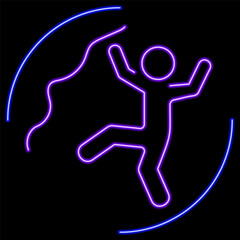 mountaineering neon sign, modern glowing banner design, colorful modern design trend on black background. Vector illustration.