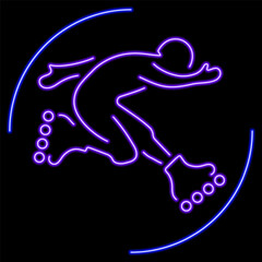 rollers neon sign, modern glowing banner design, colorful modern design trend on black background. Vector illustration.