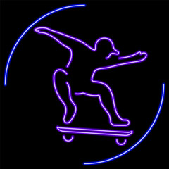 skateboard neon sign, modern glowing banner design, colorful modern design trend on black background. Vector illustration.