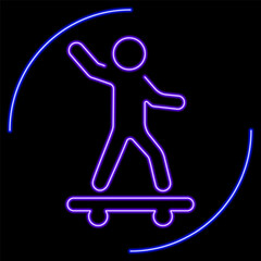 skateboard neon sign, modern glowing banner design, colorful modern design trend on black background. Vector illustration.