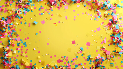 A joyful confetti-filled frame with room for your message or branding