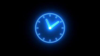Clock icon animation. clock's hand speed rotation. 2d clock isolate on black. 12 hours time lapse clock. fast clock icon.
