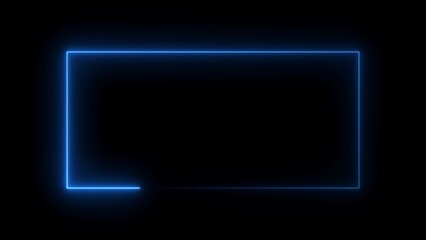 Square rectangle picture frame with two tone neon color on isolated black background.
