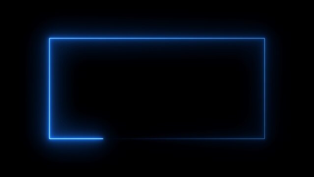 Square rectangle picture frame with two tone neon color on isolated black background.