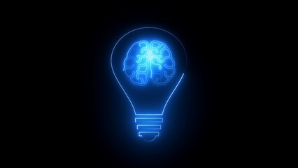 The human brain combined with an electric light bulb. A glowing light bulb that have a glowing human brain inside. Symbol for creative and thinking idea concept.