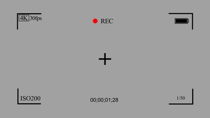 illustrated frame of a video camera screen in 4k resolution on a black background.