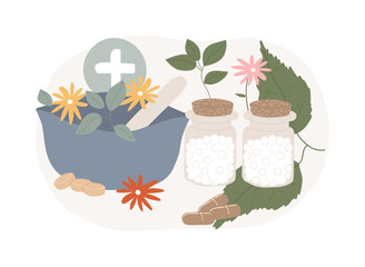 Homeopathy isolated concept vector illustration.