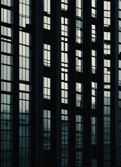 Obraz premium Dark urban building facade with repeating windows