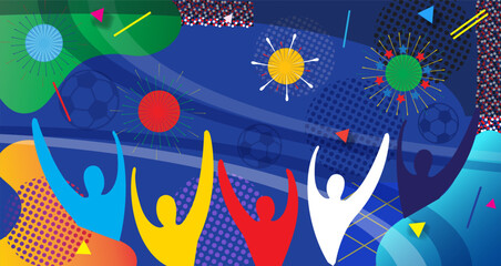 Abstract Congratulations Soccer European championship Hello Summer blue background, activity leisure kids sports camp event, football games party, fans people travel holiday firework festival 2026