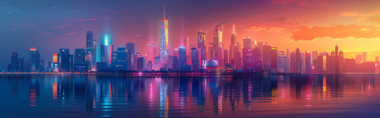 Fototapeta premium panorama of sunset in the city