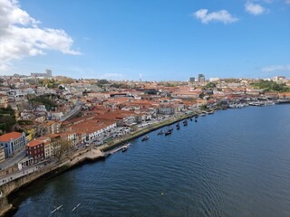 Fototapeta premium Porto, Portugal, view from the bridge on the city of Porto with it´s typical architecture and on the river Douro