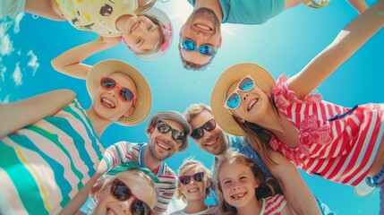 A group of people are posing for a picture with sunglasses and hats