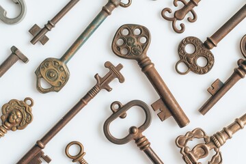 Obraz premium A collection of old keys with various designs and shapes