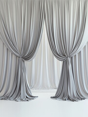 Elegant silver curtain drapes in studio