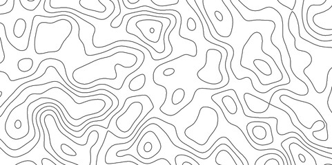 Black and white abstract topographic contours map background, topographic map and landscape terrain texture grid outline cartography landscape white wave paper curved reliefs abstract background.