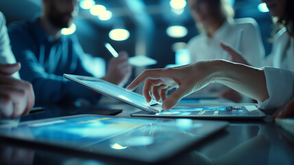 Business team using digital tablets in a high-tech office