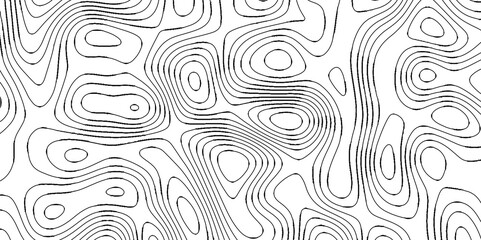 Black and white abstract topographic contours map background, topographic map and landscape terrain texture grid outline cartography landscape white wave paper curved reliefs abstract background.