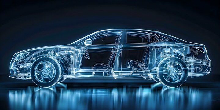 Transparent image showing car structure and frame through Xray technology. Concept X-ray Car Structure, Transparent Image, Automotive Technology, Vehicle Frame, Engineering Technology