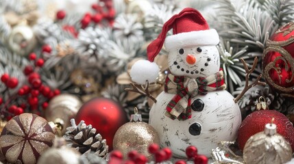 Obraz premium Snowman and Ornaments Christmas Decor