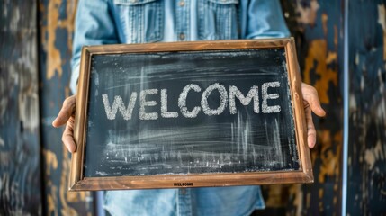 Person Holding a Welcome Sign