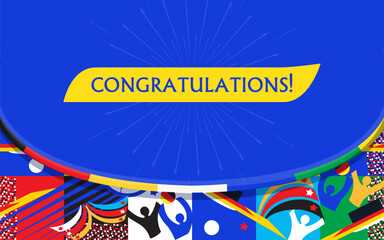 Congratulations abstract soccer competition banner, Hello Summer  joyful activity leisure kids sports camp event, football championship happy people, travel holiday firework festival goal win vector