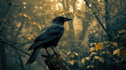 Dark bird discovered perched on a tree - Powered by Adobe