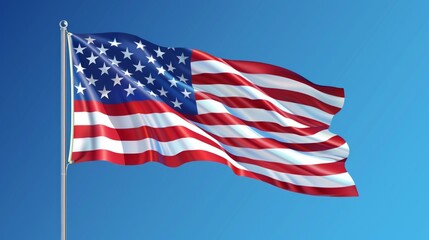 Obraz premium American flag flying in clear blue sky. Banner with copy space