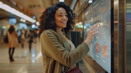 Woman Interacting with Digital Kiosk