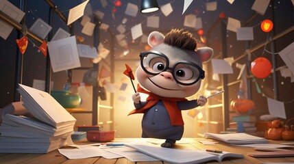 A photo of a 3D character arranging envelopes